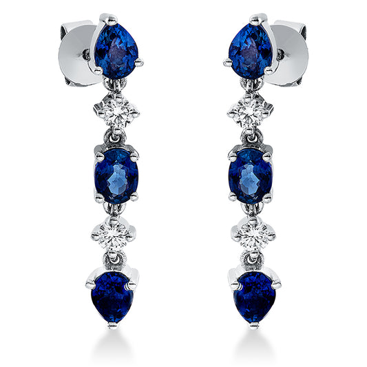 Ohrschmuck 14 kt WG, 4 Brill. 0,17 ct, TW-si, 4 Saphire 0,98 ct blau, 2 Saphire 0,43 ct blau