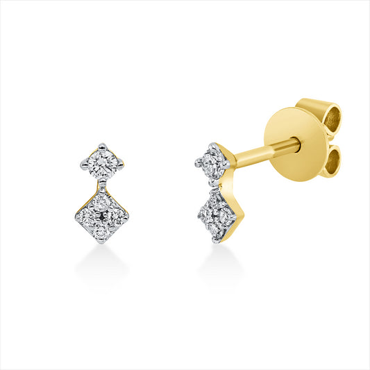 Ohrstecker 18 kt GG, Fassung rhodiniert, 2 Brill. 0,05 ct, TW-si, 8 Brill. 0,05 ct, TW-si