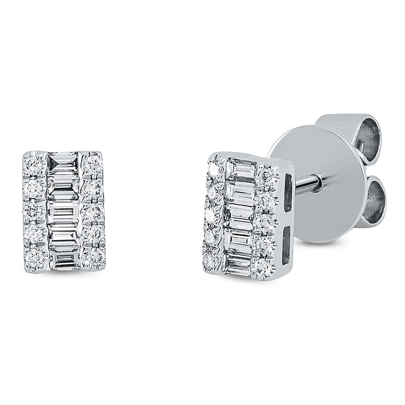 Ohrstecker 18 kt WG, 10 Bag. 0,16 ct, TW-si, 20 Brill. 0,07 ct, TW-si