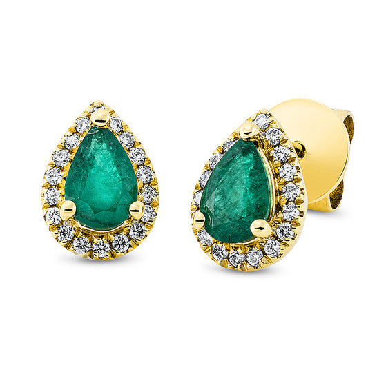 Ohrstecker 18 kt GG, 36 Brill. 0,14 ct, TW-si, 2 Smaragde 0,75 ct grün
