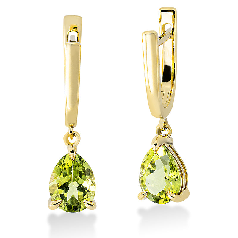 Ohrschmuck 18 kt GG, 2 Peridot 2,02 ct grün