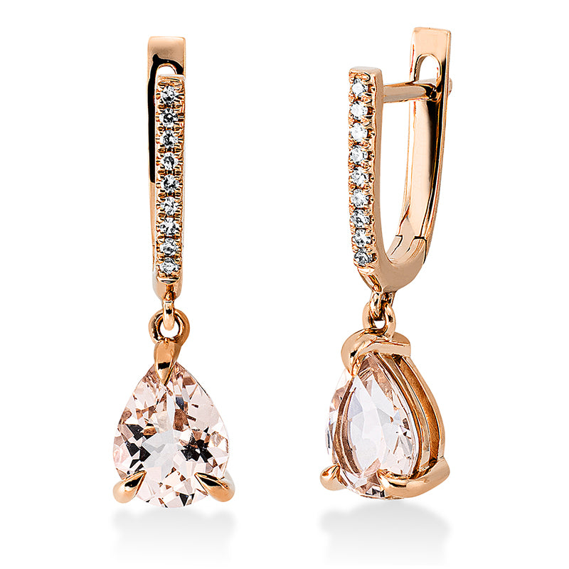 Ohrschmuck 18 kt RG, 18 Dia. 0,06 ct, TW-si, 2 Morganit 1,82 ct rosa