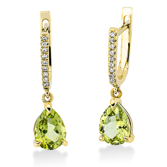 Ohrschmuck 18 kt GG, 18 Dia. 0,07 ct, TW-si, 2 Peridot 2,51 ct grün