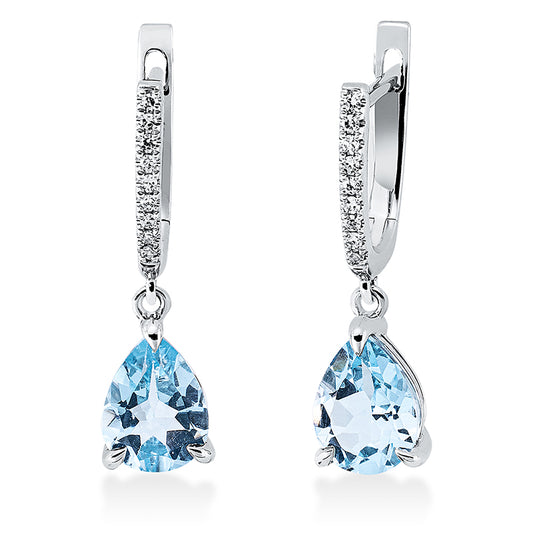 Ohrschmuck 18 kt WG, 18 Dia. 0,07 ct, TW-si, 2 Topase 2,45 ct sky blue