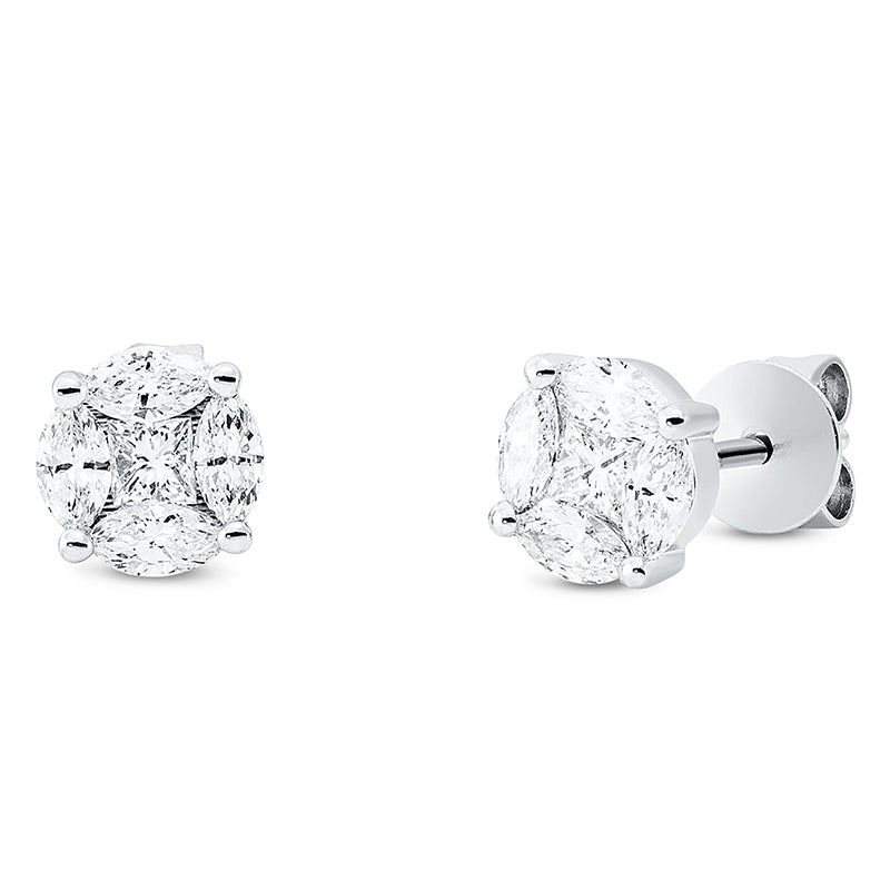 Ohrstecker 18 kt WG, 2 Princ. 0,13 ct, TW-si, 8 Nav. 0,40 ct, TW-si