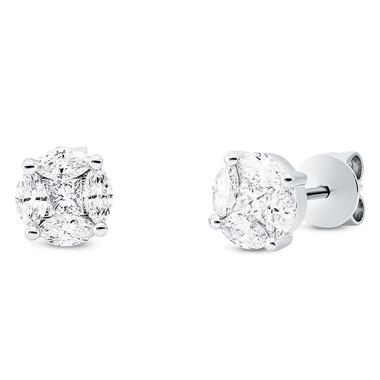 Ohrstecker 18 kt WG, 2 Princ. 0,13 ct, TW-si, 8 Nav. 0,40 ct, TW-si