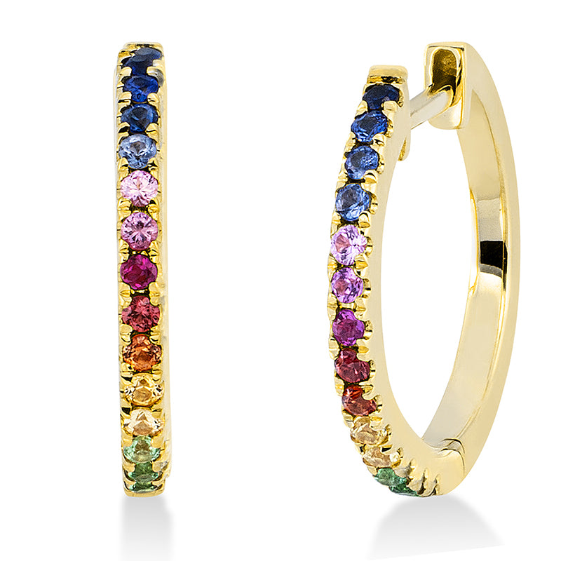 Creolen 18 kt GG, 28 Saphire 0,27 ct fancy