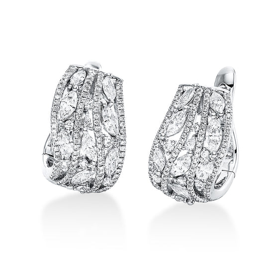 Creolen 18 kt WG, 2 Tropfen 0,07 ct, TW-vsi, 16 Nav. 2,32 ct, TW-vsi, 212 Brill. 0,89 ct, TW-si