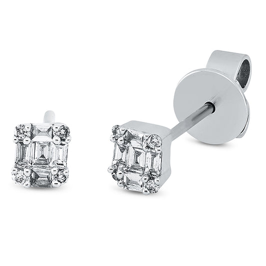 Ohrstecker 18 kt WG, 10 Bag. 0,17 ct, TW-si, 8 Brill. 0,03 ct, TW-si