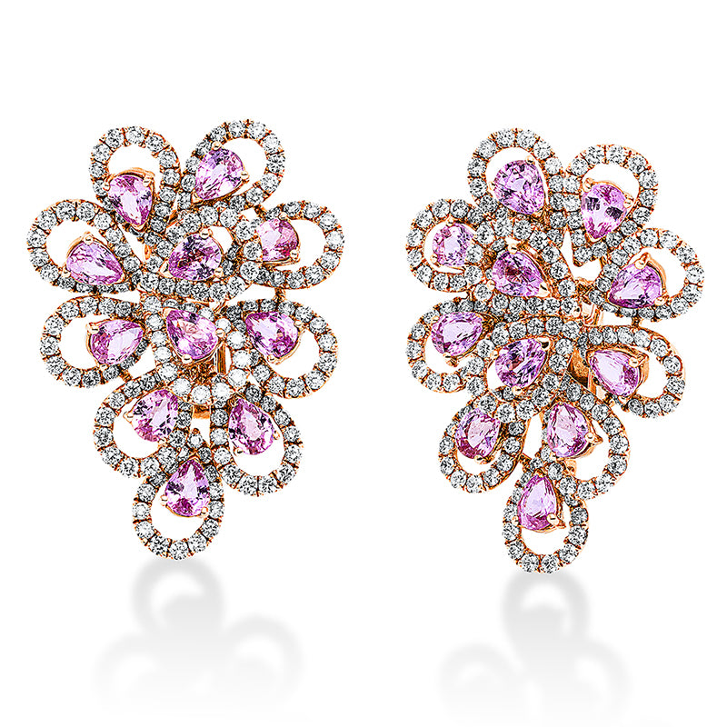 Creolen 18 kt RG, 330 Brill. 3,36 ct, TW-vsi, 22 Saphire 6,30 ct pink