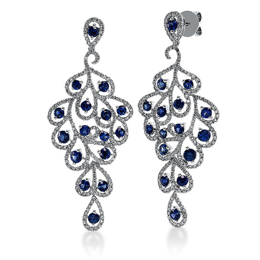 Ohrschmuck 18 kt WG, 410 Brill. 1,70 ct, TW-vsi/si, 32 Saphire 3,33 ct blau
