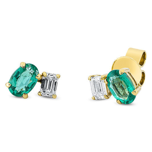 Ohrstecker 18 kt GG, 2 Sm.schliff 0,33 ct, TW-si, 2 Smaragde 0,89 ct grün