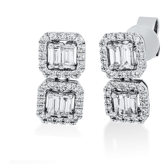 Ohrschmuck 18 kt WG, 8 Bag. 0,29 ct, TW-si, 64 Brill. 0,26 ct, TW-si