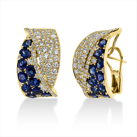 Creolen 18 kt GG, 172 Brill. 2,44 ct, TW-vsi/si, 20 Saphire 5,12 ct blau