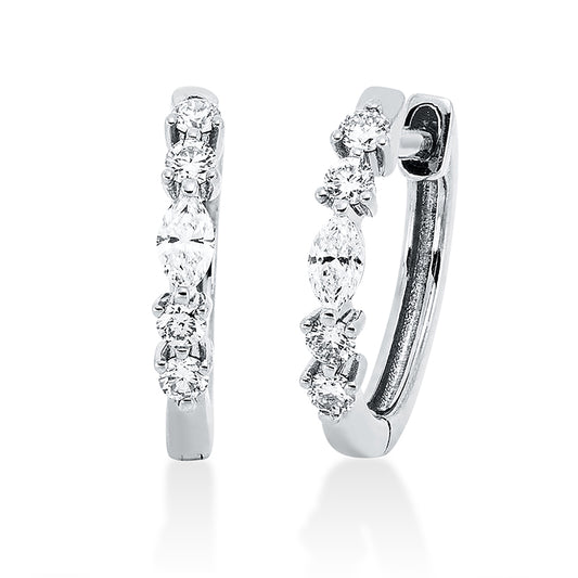 Creolen 18 kt WG, 2 Nav. 0,07 ct, TW-si, 8 Brill. 0,13 ct, W-si