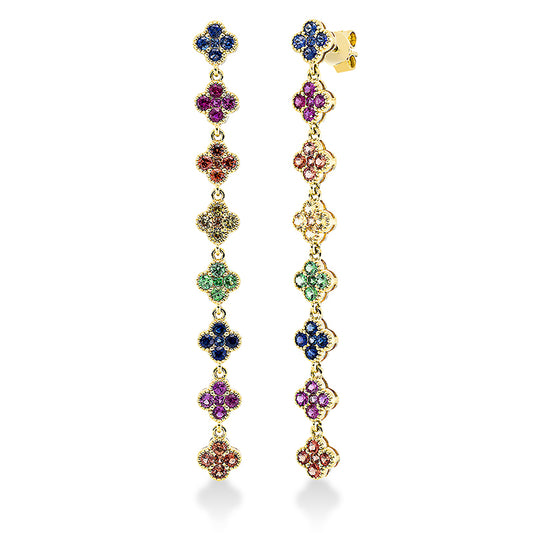 Ohrschmuck 18 kt GG, 80 Saphire 2,74 ct multicolor