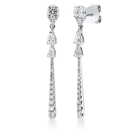 Ohrschmuck 14 kt WG, 14 Brill. 0,25 ct, 2 Brill. 0,41 ct, 4 Tropfen 0,33 ct, 14 Brill. 0,05 ct, TW-si