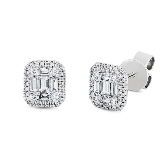 Ohrstecker 18 kt WG, 10 Bag. 0,24 ct, TW-si, 60 Brill. 0,17 ct, TW-si