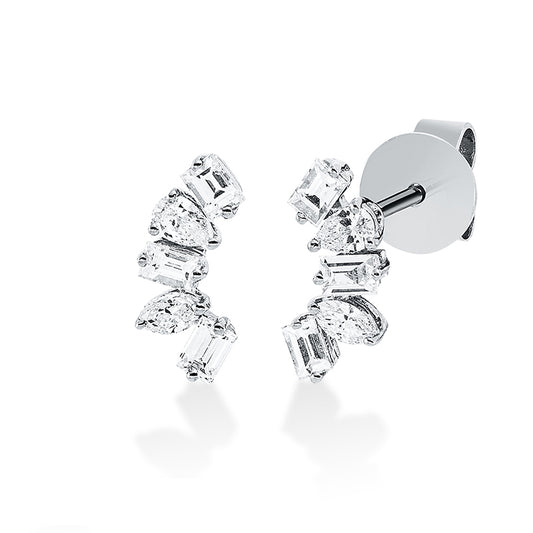 Ohrstecker 18 kt WG, 2 Tropfen 0,09 ct, TW-si, 6 Bag. 0,29 ct, TW-si, 2 Nav. 0,08 ct, TW-si