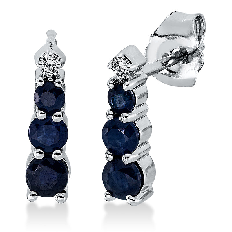 Ohrstecker 18 kt WG, 2 Brill. 0,03 ct, TW-si, 2 Saphire 0,39 ct blau, 4 Saphire 0,37 ct blau
