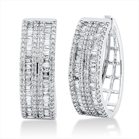 Creolen 18 kt WG, 102 Trap. 0,96 ct, TW-si, 176 Brill. 0,86 ct, TW-si