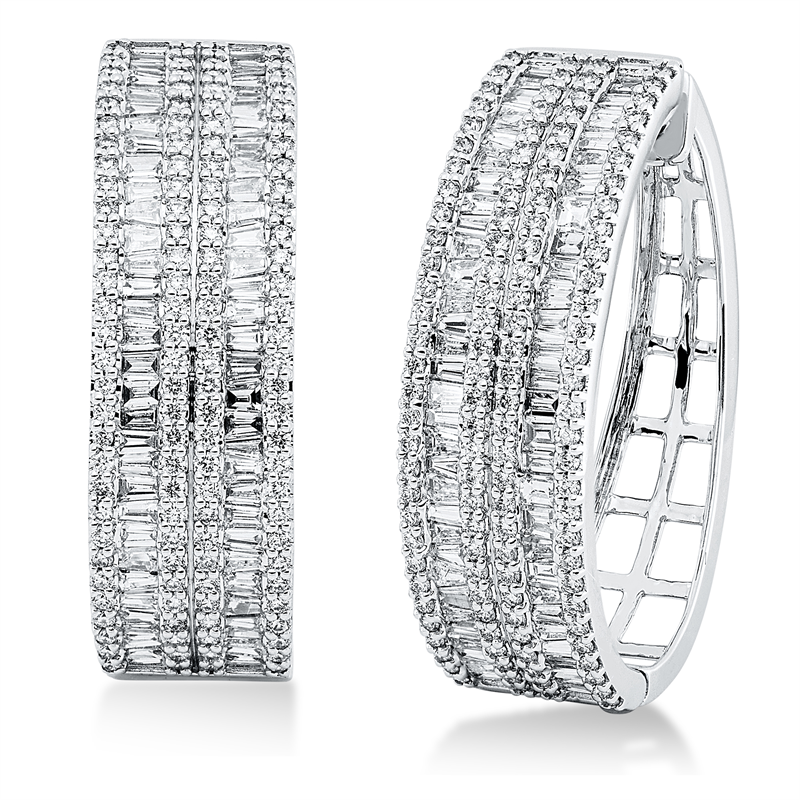 Creolen 18 kt WG, 120 Trap. 2,02 ct, TW-si, 240 Brill. 1,11 ct, TW-si