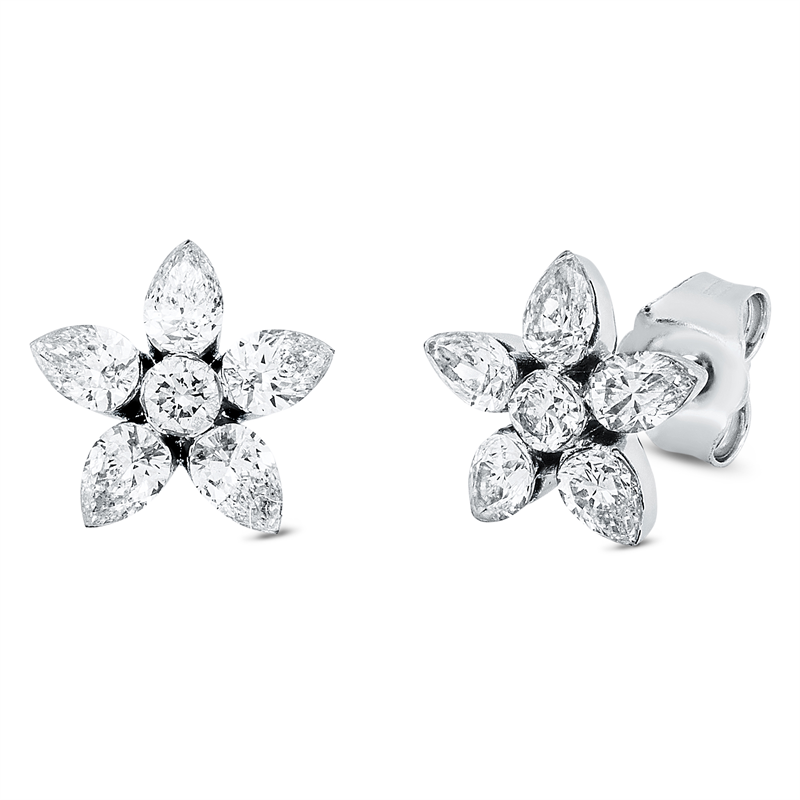 Ohrstecker 18 kt WG, 10 Tropfen 0,88 ct, TW-si, 2 Brill. 0,11 ct, TW-si