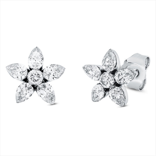 Ohrstecker 18 kt WG, 10 Tropfen 0,88 ct, TW-si, 2 Brill. 0,11 ct, TW-si