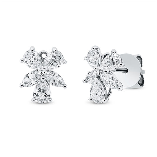 Ohrstecker 18 kt WG, 6 Tropfen 0,84 ct, TW-si, 4 Nav. 0,28 ct, TW-si