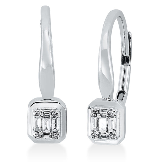 Ohrschmuck 18 kt WG, 4 Bag. 0,02 ct, TW-si, 6 Bag. 0,06 ct, TW-si, 8 Brill. 0,03 ct, TW-si