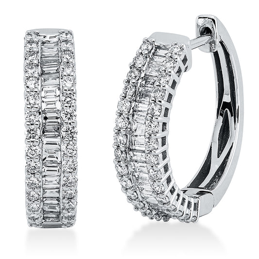 Creolen 18 kt WG, 36 Bag. 0,45 ct, TW-si, 60 Brill. 0,60 ct, TW-si