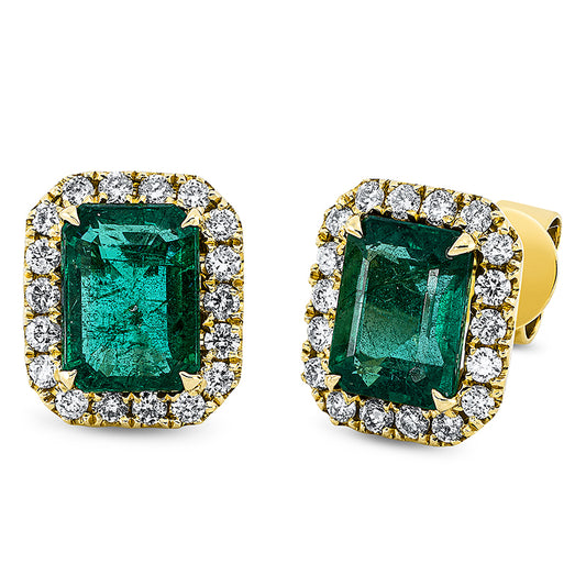 Ohrstecker 18 kt GG, 36 Brill. 0,55 ct, TW-si, 2 Smaragde 3,26 ct grün