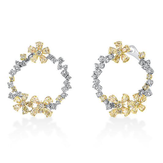 Creolen 18 kt WG+GG, 42 Brill. 1,98 ct, TW-si, 28 Tropfen 4,17 ct, gelb, 16 Brill. 0,78 ct, gelb