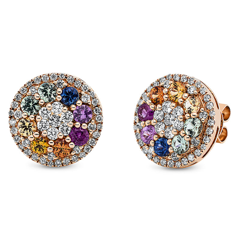 Ohrstecker 18 kt RG, 94 Brill. 0,91 ct, TW-si, 16 Saphire 2,02 ct multicolor