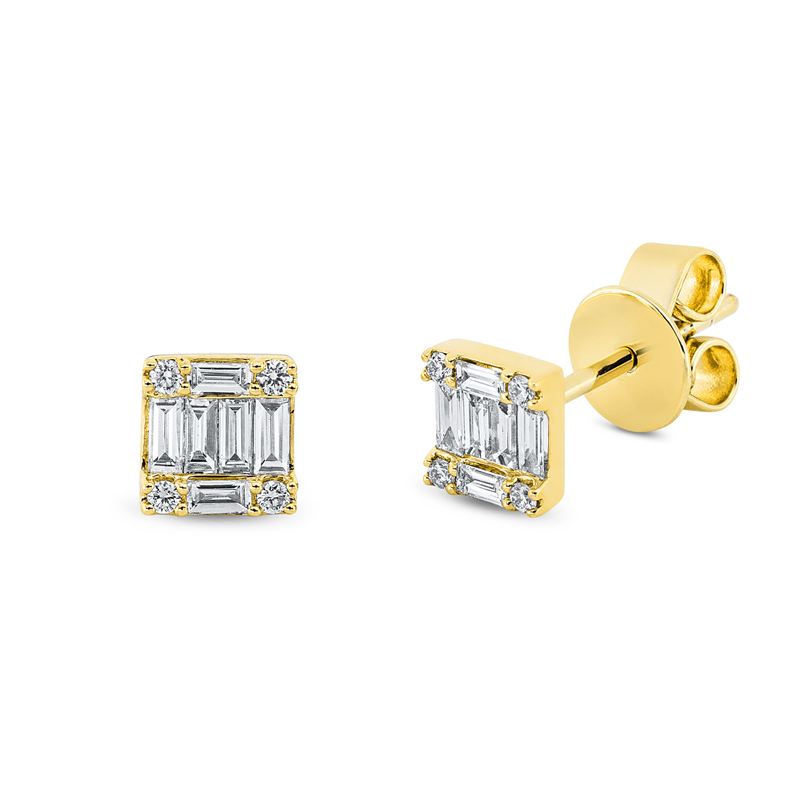 Ohrstecker 18 kt GG, 8 Bag. 0,15 ct, TW-si, 4 Bag. 0,06 ct, TW-si, 8 Brill. 0,04 ct, TW-si