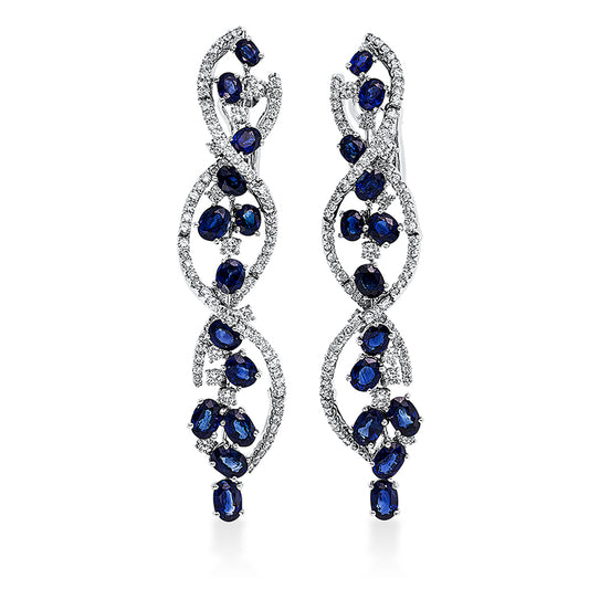 Ohrschmuck 18 kt WG, 188 Brill. 2,99 ct, TW-vsi/si, 26 Saphire 12,36 ct blau