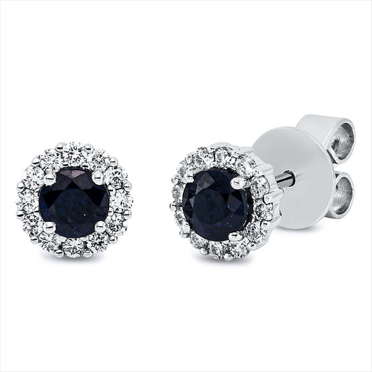 Ohrstecker 18 kt WG, 24 Brill. 0,24 ct, TW-si, 2 Saphire 0,67 ct blau