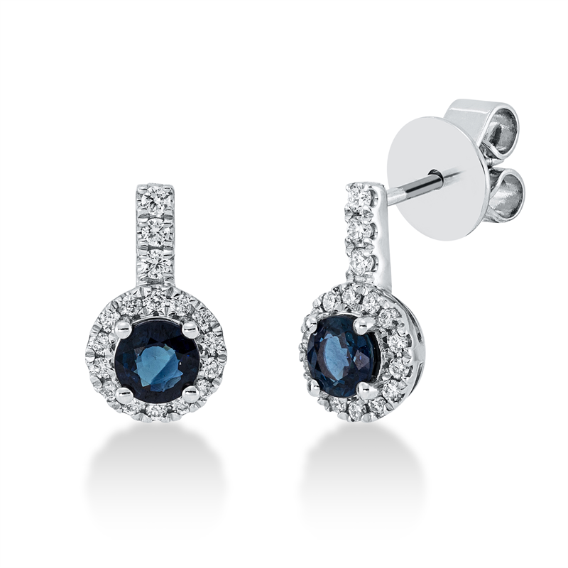 Ohrstecker 18 kt WG, 34 Brill. 0,19 ct, TW-si, 2 Saphire 0,71 ct blau