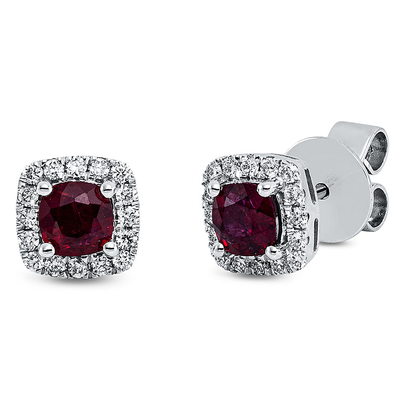 Ohrstecker 18 kt WG, 32 Brill. 0,19 ct, TW-si, 2 Rubine 0,67 ct rot