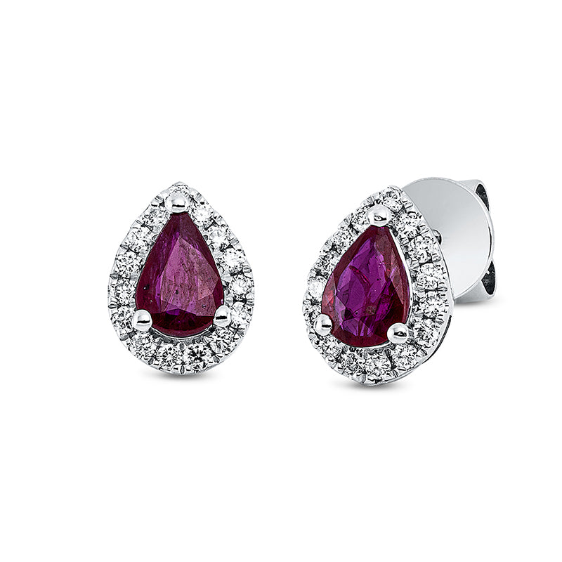 Ohrstecker 18 kt WG, 30 Brill. 0,23 ct, TW-si, 2 Rubine 0,78 ct rot