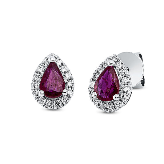 Ohrstecker 18 kt WG, 30 Brill. 0,23 ct, TW-si, 2 Rubine 0,78 ct rot