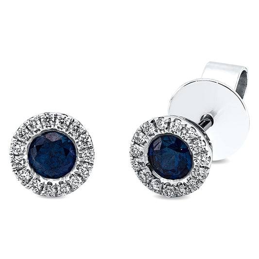 Ohrstecker 18 kt WG, 30 Brill. 0,08 ct, TW-si, 2 Saphire 0,38 ct blau