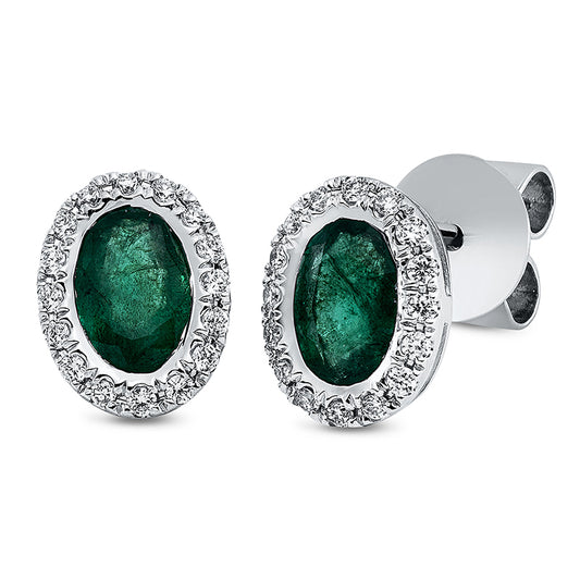 Ohrstecker 18 kt WG, 32 Brill. 0,14 ct, TW-si, 2 Smaragde 0,86 ct grün