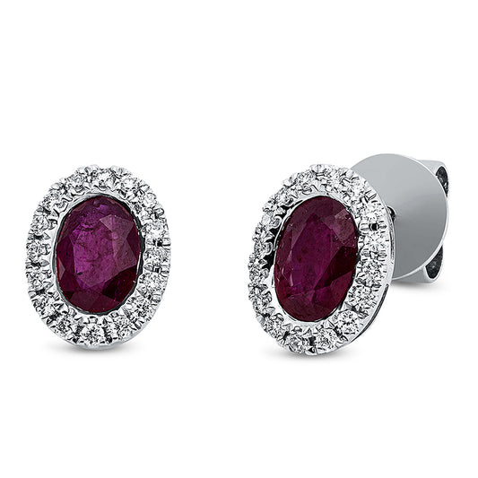 Ohrstecker 18 kt WG, 32 Brill. 0,14 ct, TW-si, 2 Rubine 1,04 ct rot