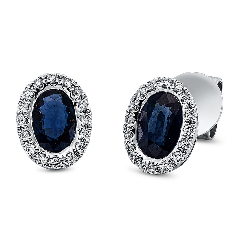 Ohrstecker 18 kt WG, 32 Brill. 0,14 ct, TW-si, 2 Saphire 1,24 ct blau