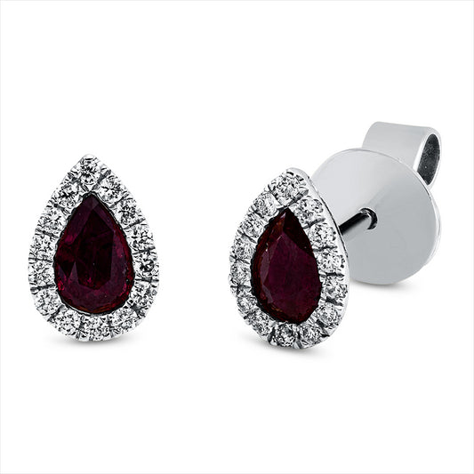 Ohrstecker 18 kt WG, 28 Brill. 0,13 ct, TW-si, 2 Rubine 0,48 ct rot