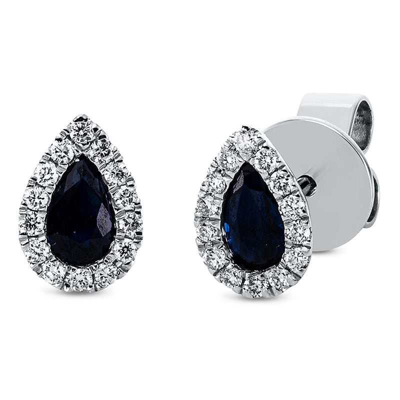 Ohrstecker 18 kt WG, 28 Brill. 0,13 ct, TW-si, 2 Saphire 0,51 ct blau