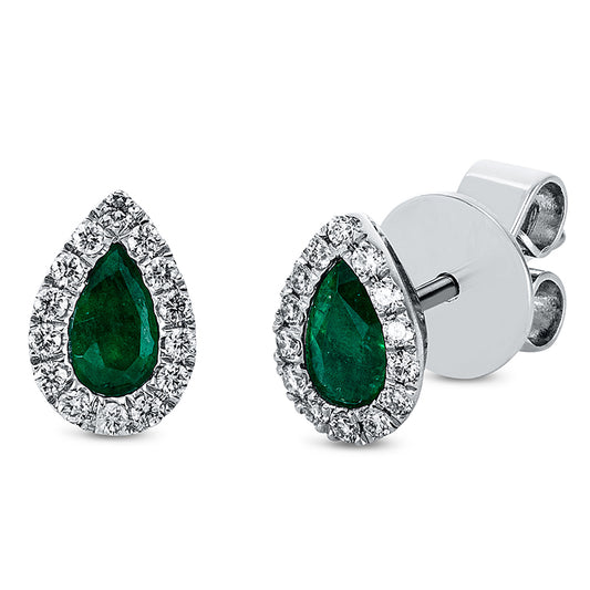 Ohrstecker 18 kt WG, 28 Brill. 0,13 ct, TW-si, 2 Smaragde 0,41 ct grün