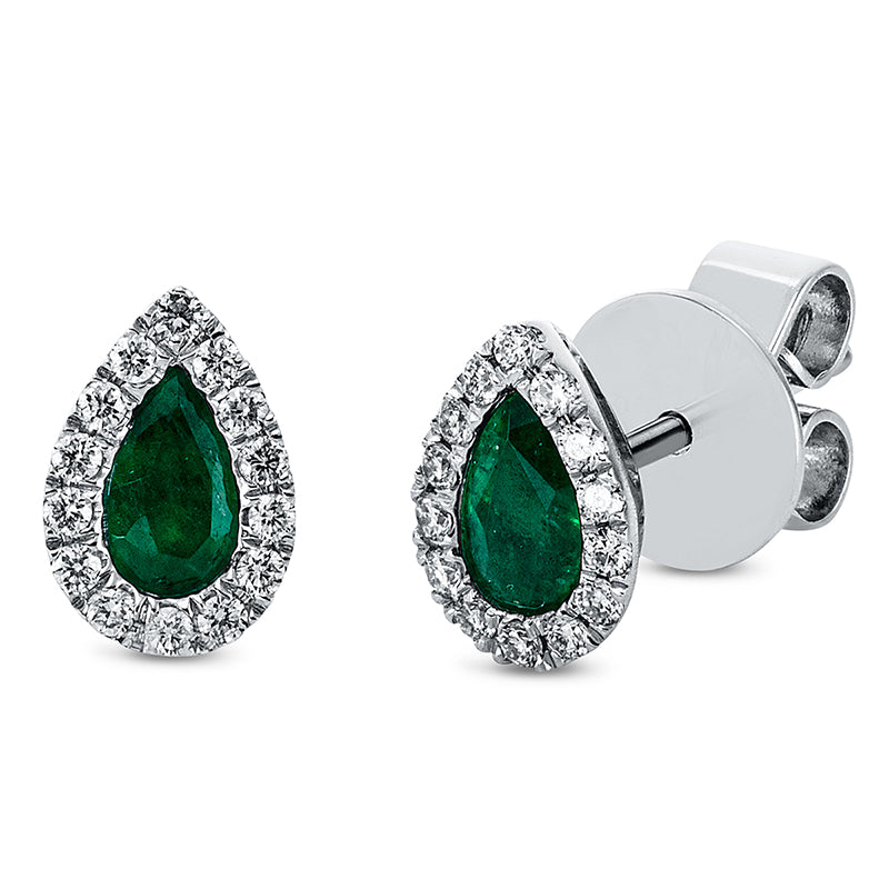 Ohrstecker 18 kt WG, 28 Brill. 0,13 ct, TW-si, 2 Smaragde 0,41 ct grün