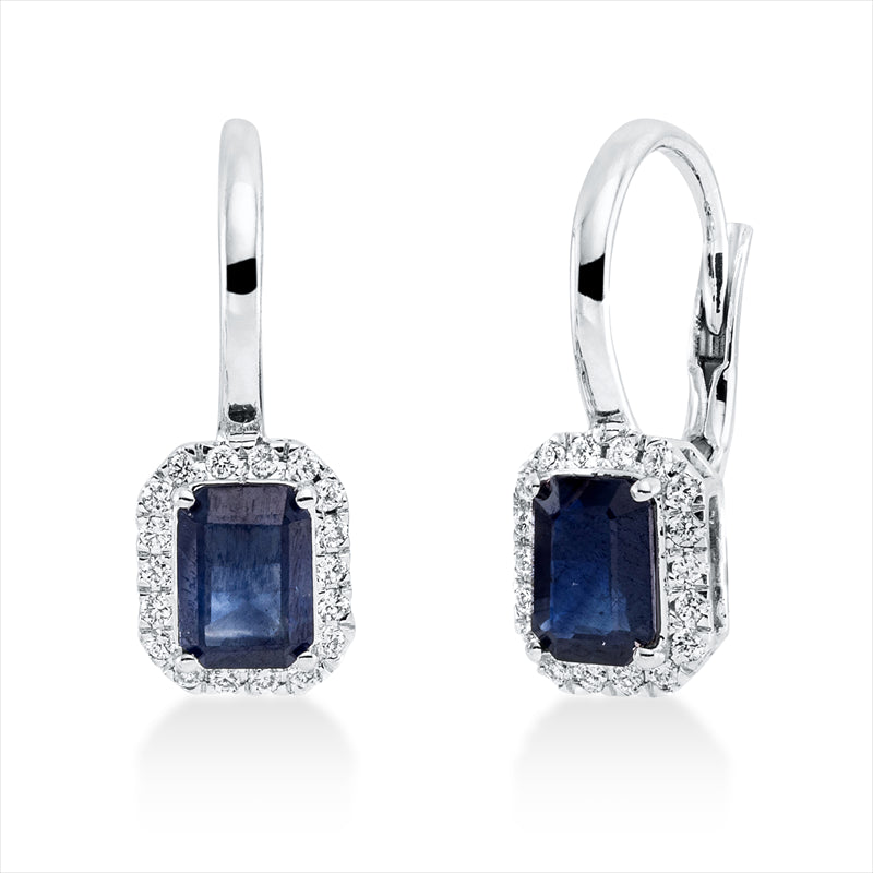 Ohrschmuck 18 kt WG, 36 Brill. 0,25 ct, TW-si, 2 Saphire 1,80 ct blau